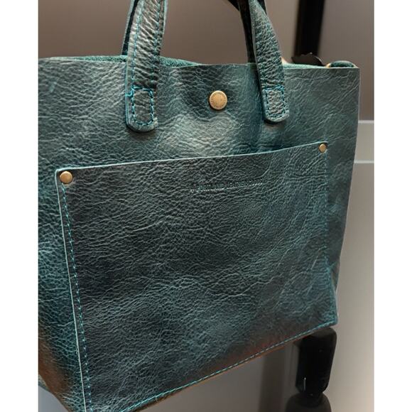 Portland Leather Almost Perfect Mini Crossbody Tote Blue Green - Picture 3 of 11